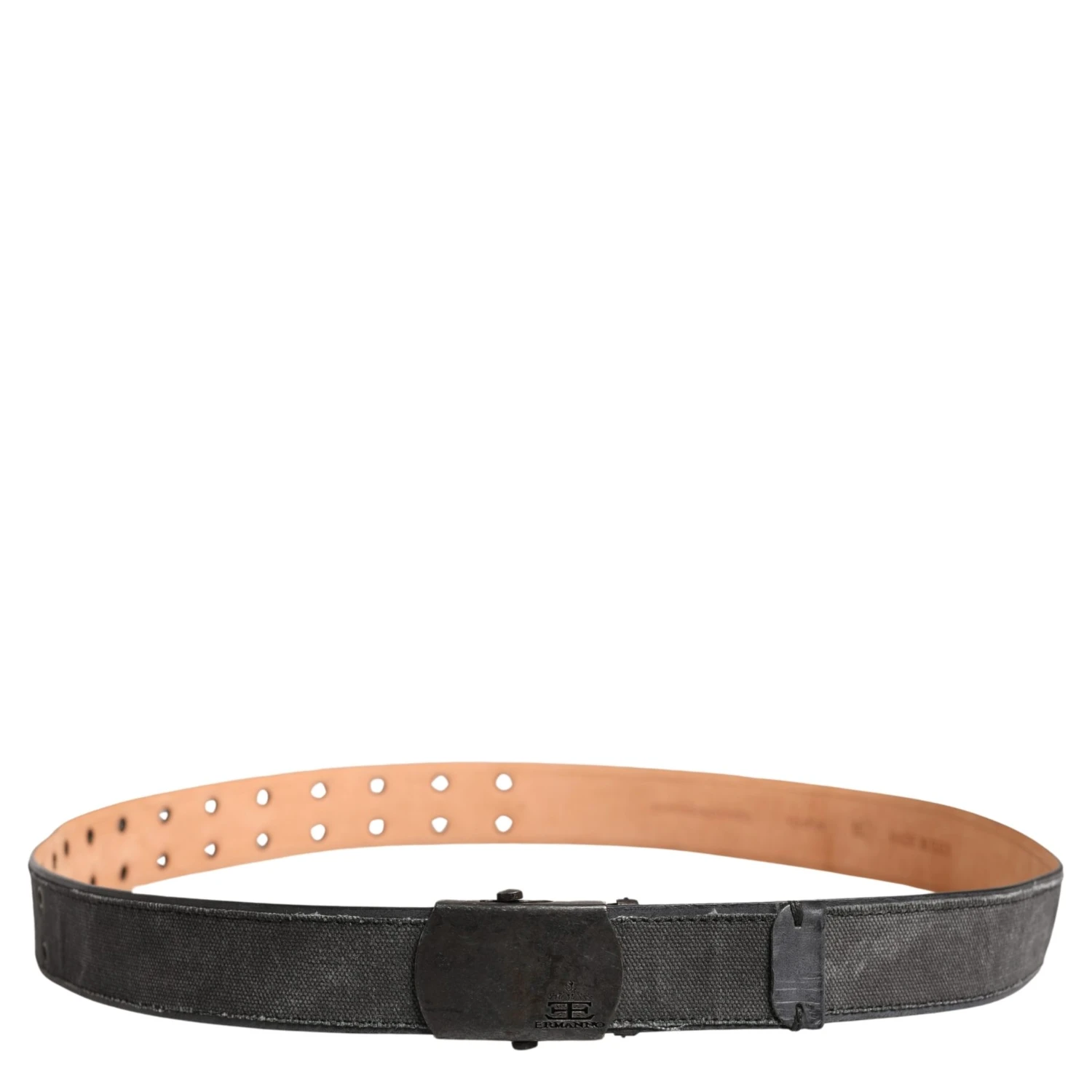 Black Wool Cotton Logo Metal Buckle Belt