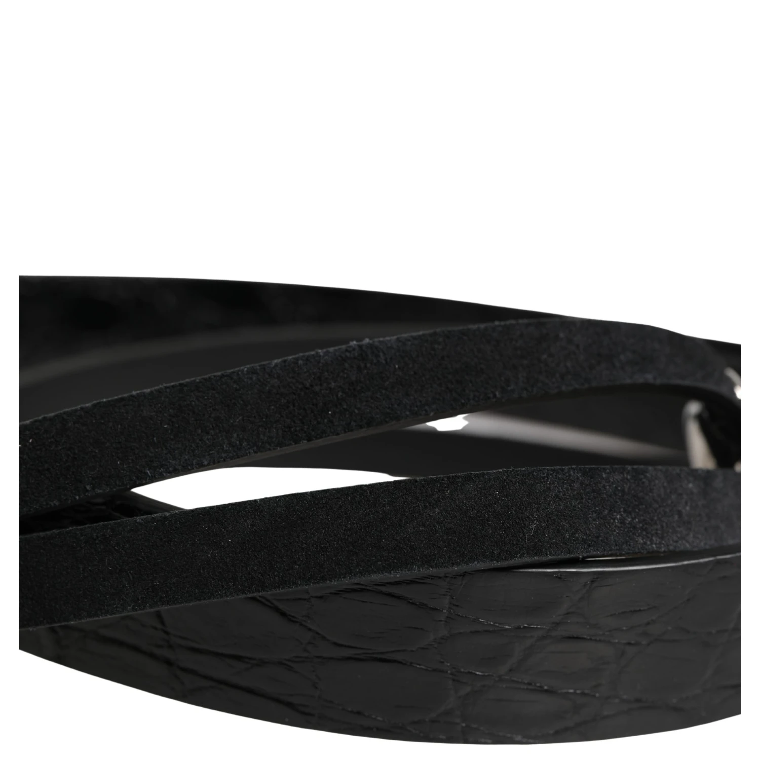 Black Exotic Leather Silver Metal Buckle Belt