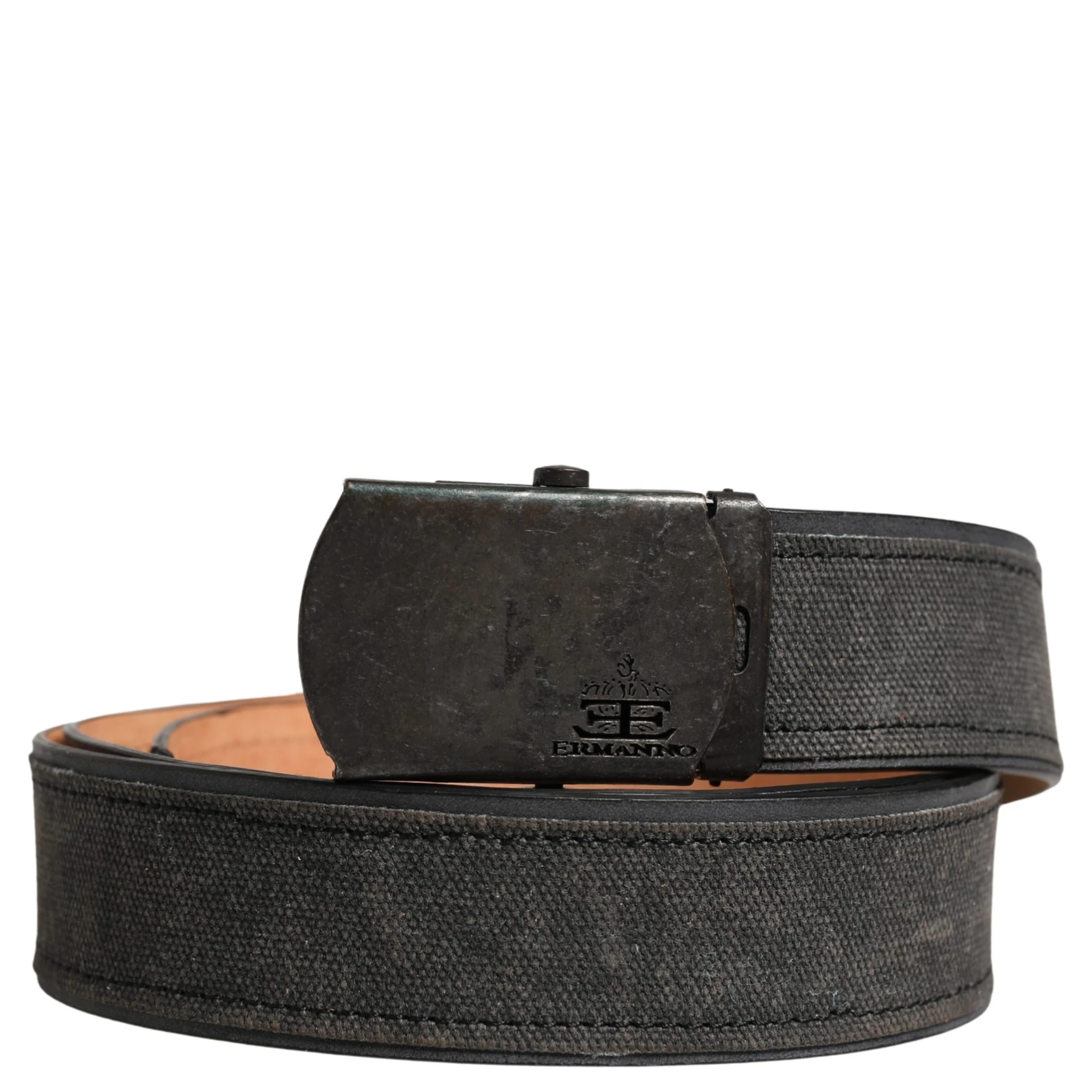 Black Leather Cotton Logo Metal Buckle Belt