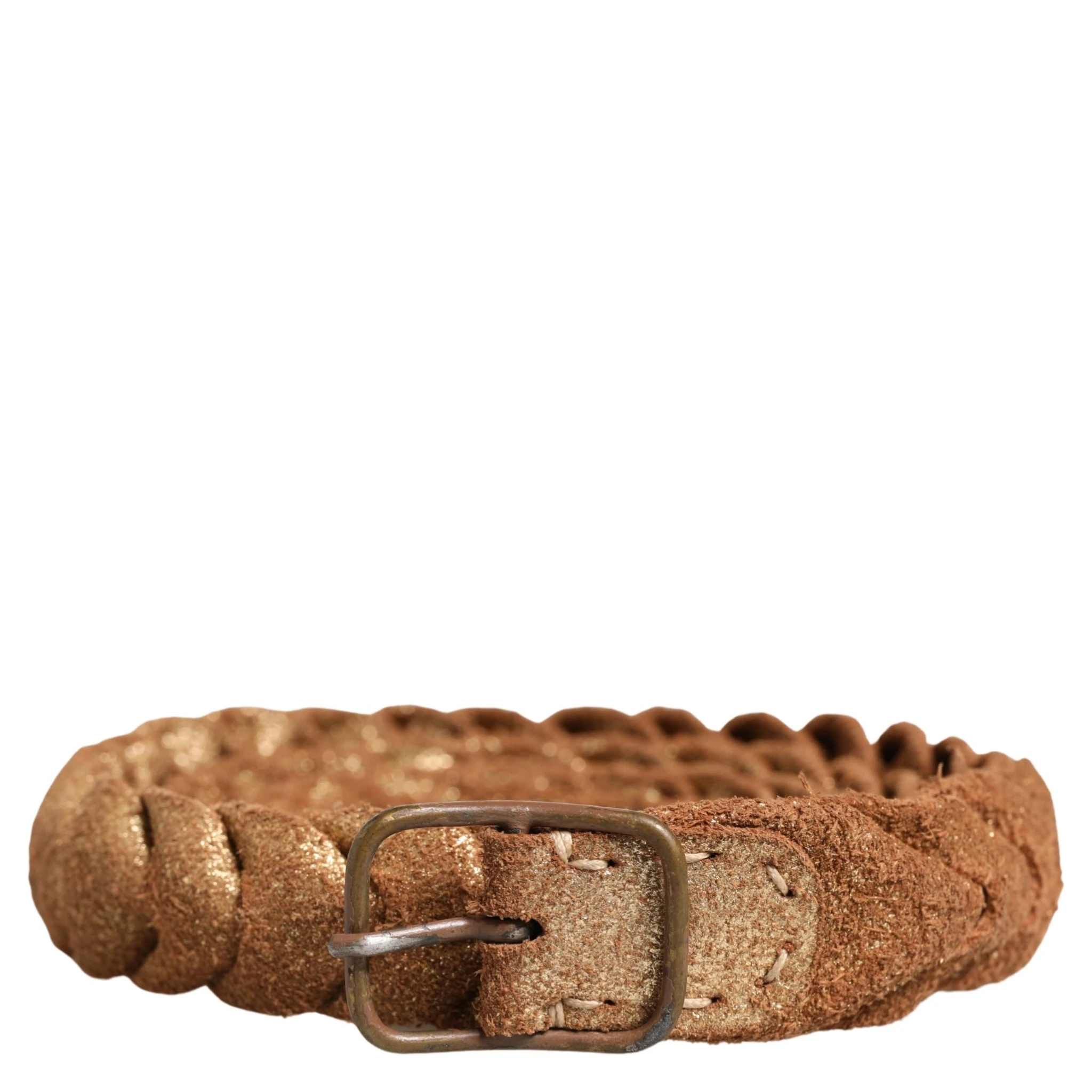 Brown Leather Braided Metal Buckle Belt
