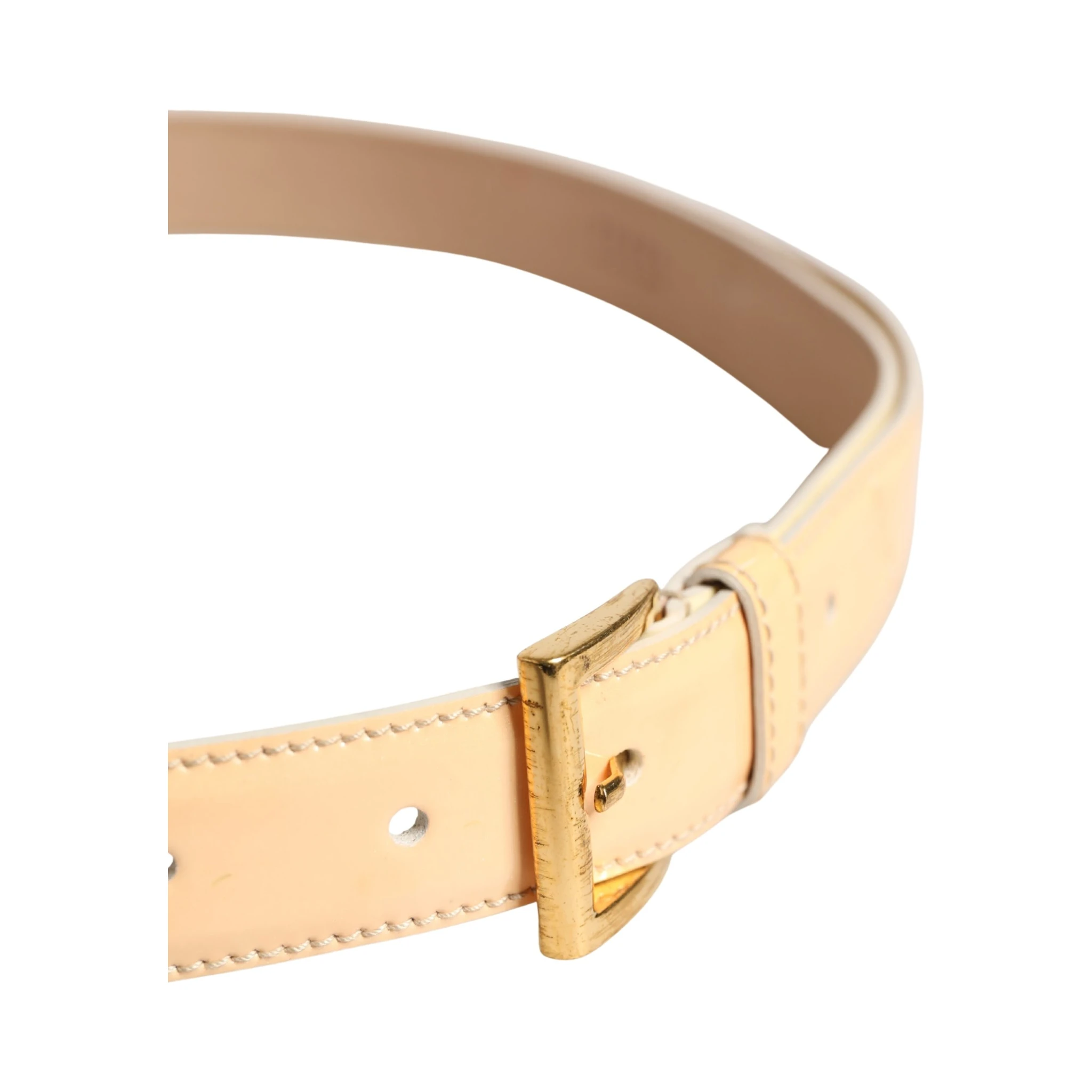 Beige Leather Logo Waist Women Gold Metal Buckle Belt
