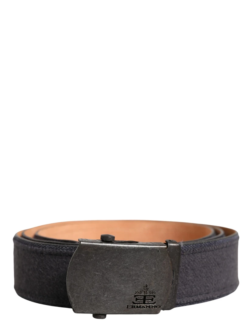 Black Wool Cotton Logo Metal Buckle Belt