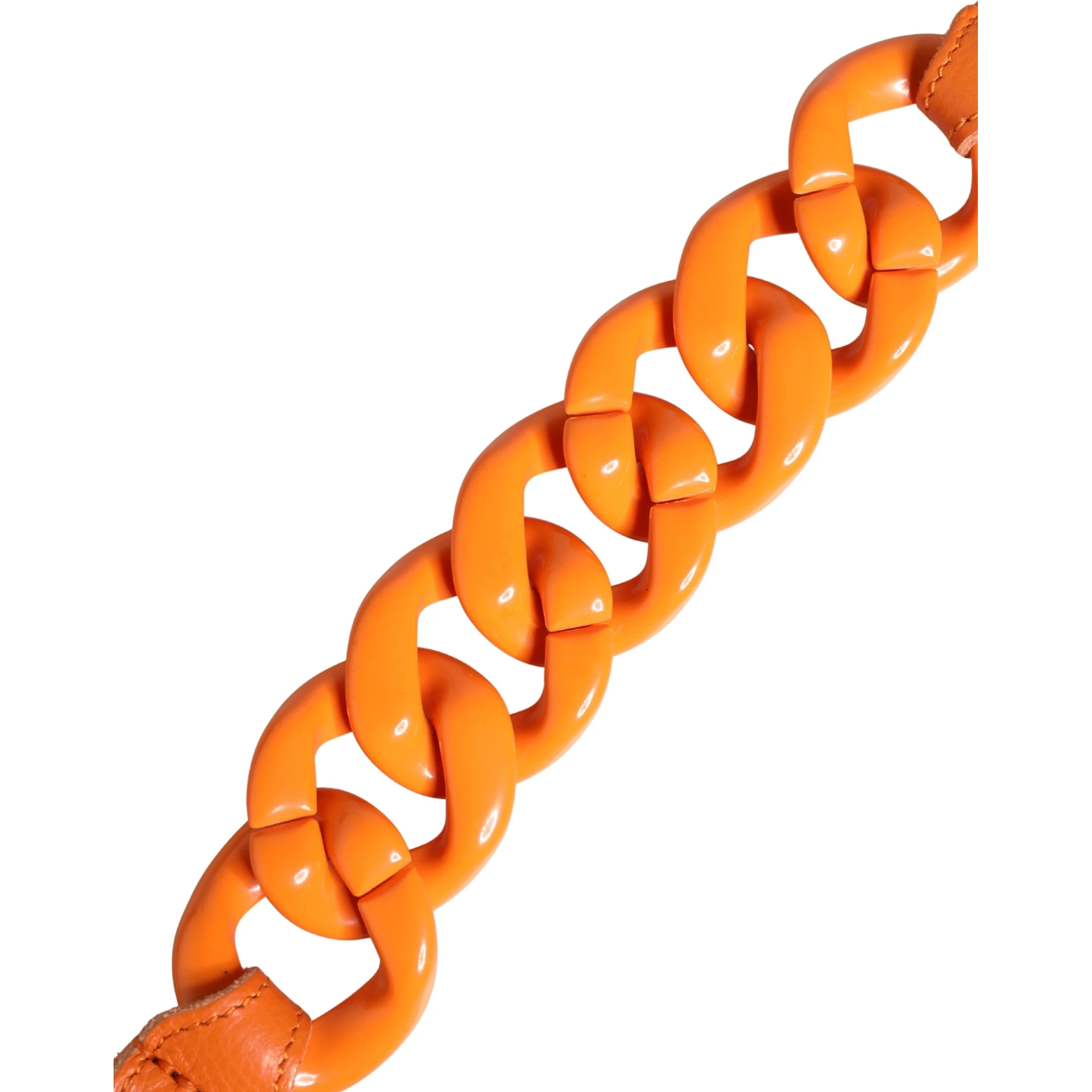 Orange Leather Chain Waist Metal Buckle Belt