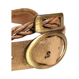 Gold Leather Braided Metal Buckle Belt