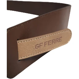Brown Genuine Leather Logo Wide Waist Women Belt
