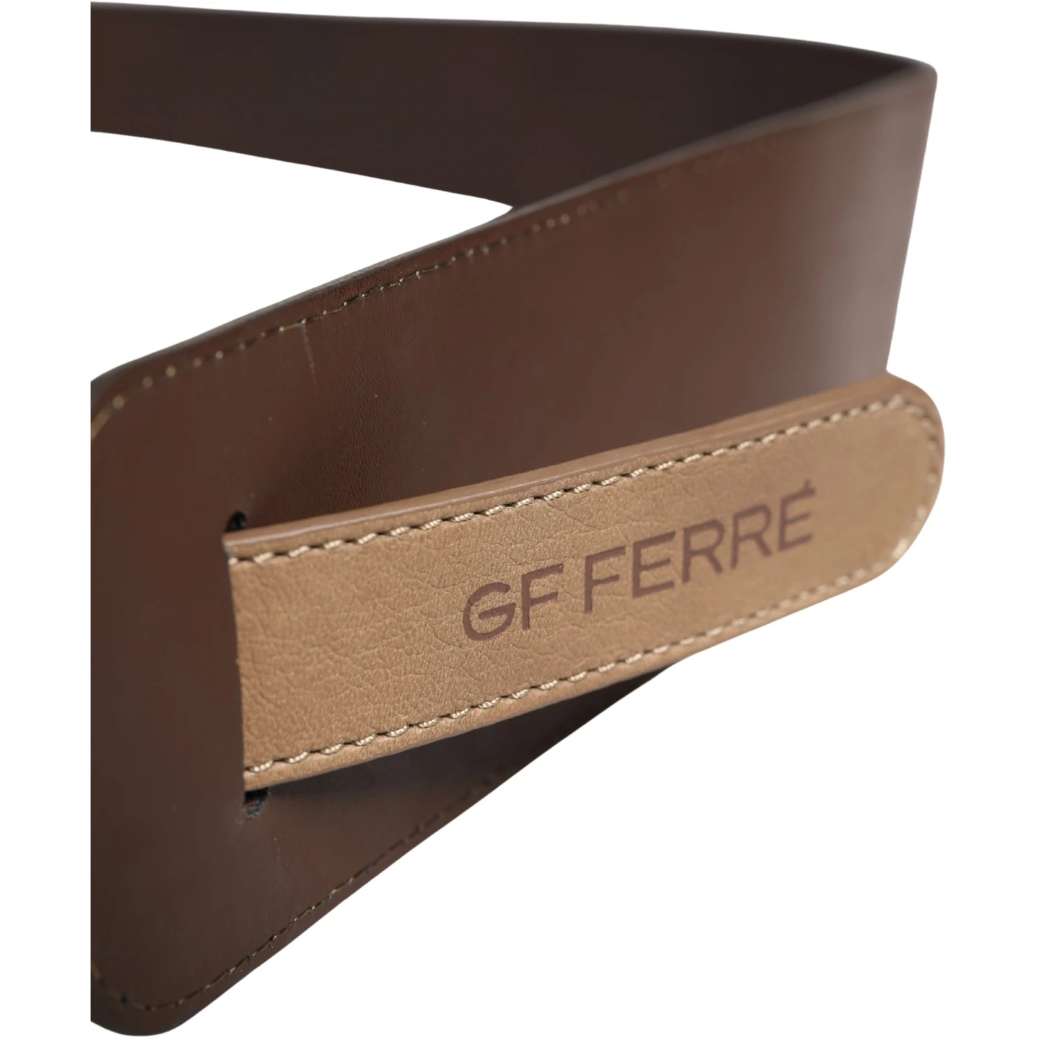 Brown Genuine Leather Logo Wide Waist Women Belt