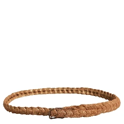 Brown Leather Braided Metal Buckle Belt
