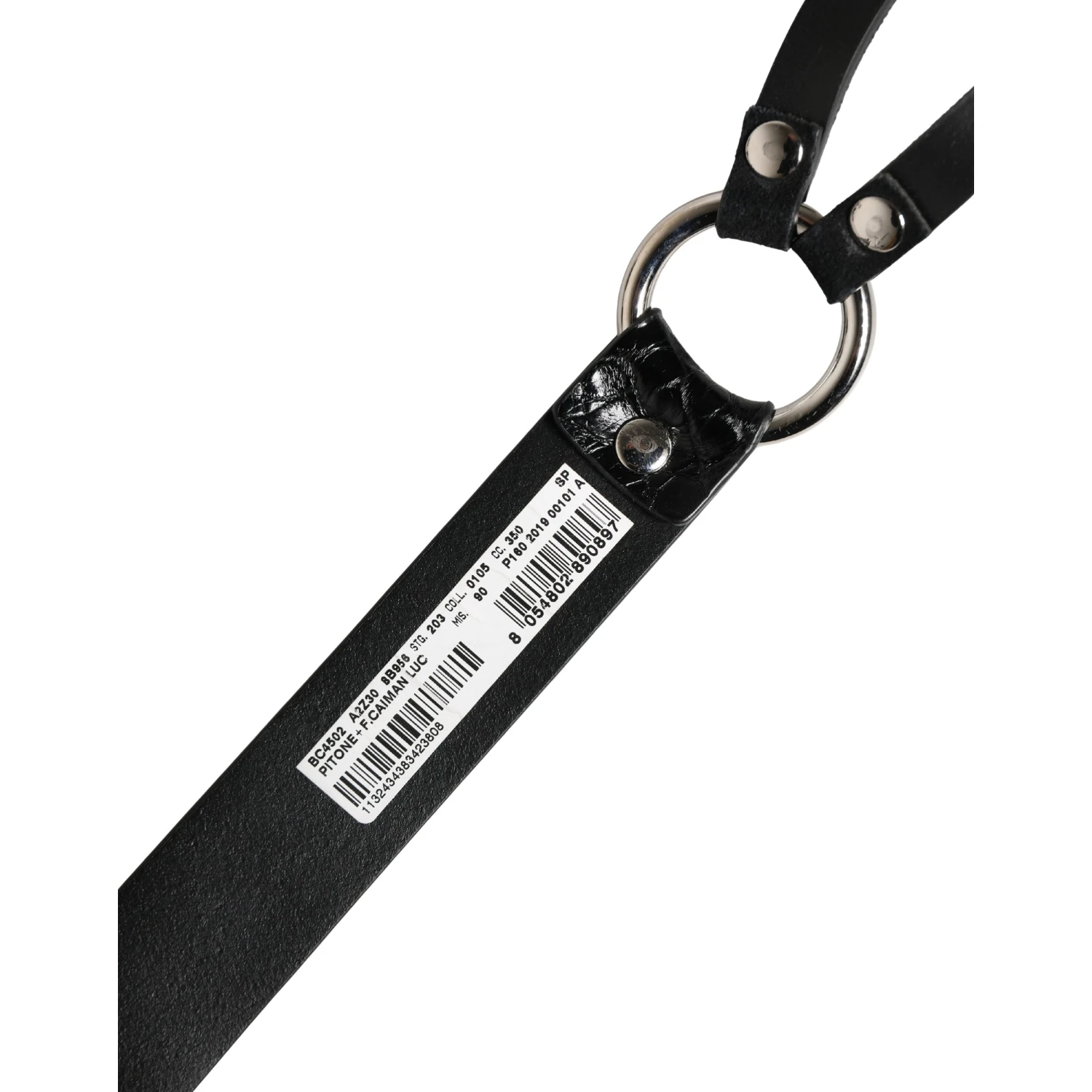 Black Exotic Leather Silver Metal Buckle Belt