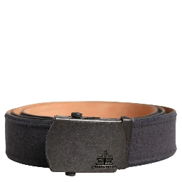 Black Wool Cotton Logo Metal Buckle Belt