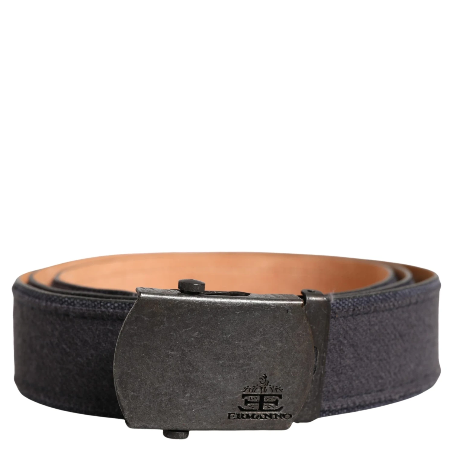 Black Wool Cotton Logo Metal Buckle Belt