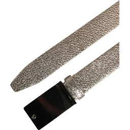 Metallic Beige Leather Silver Metal Buckle Belt