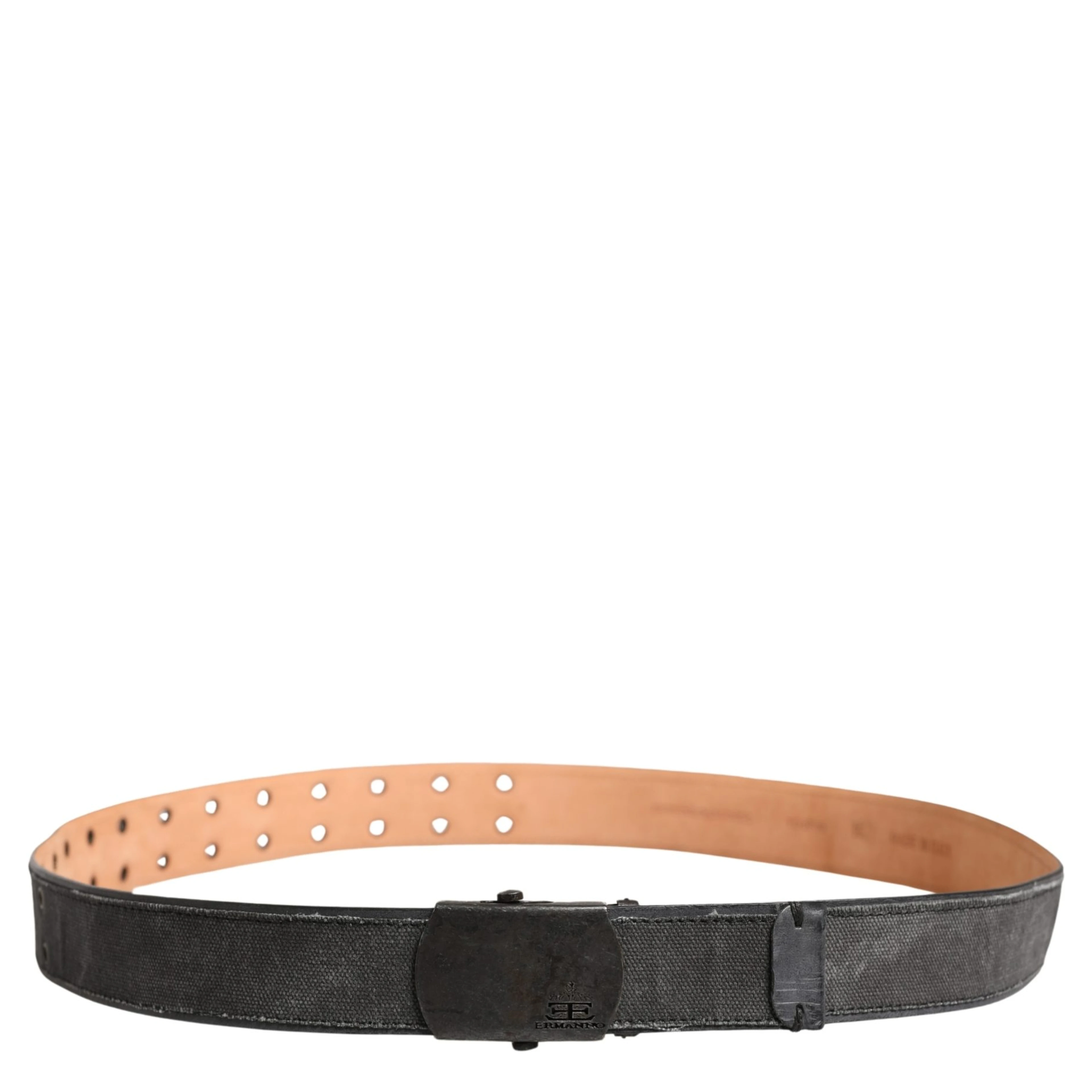 Black Leather Cotton Logo Metal Buckle Belt