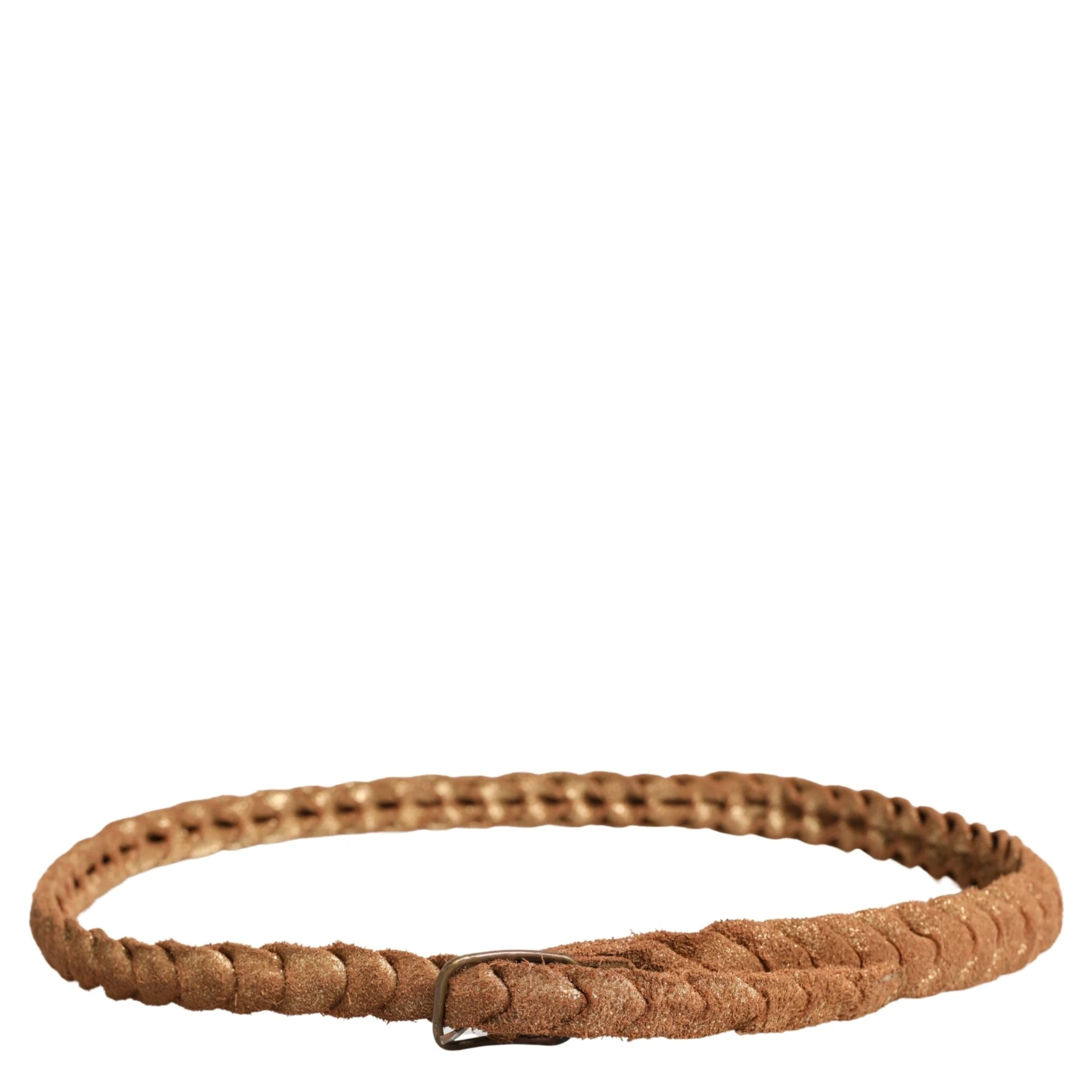 Brown Leather Braided Metal Buckle Belt