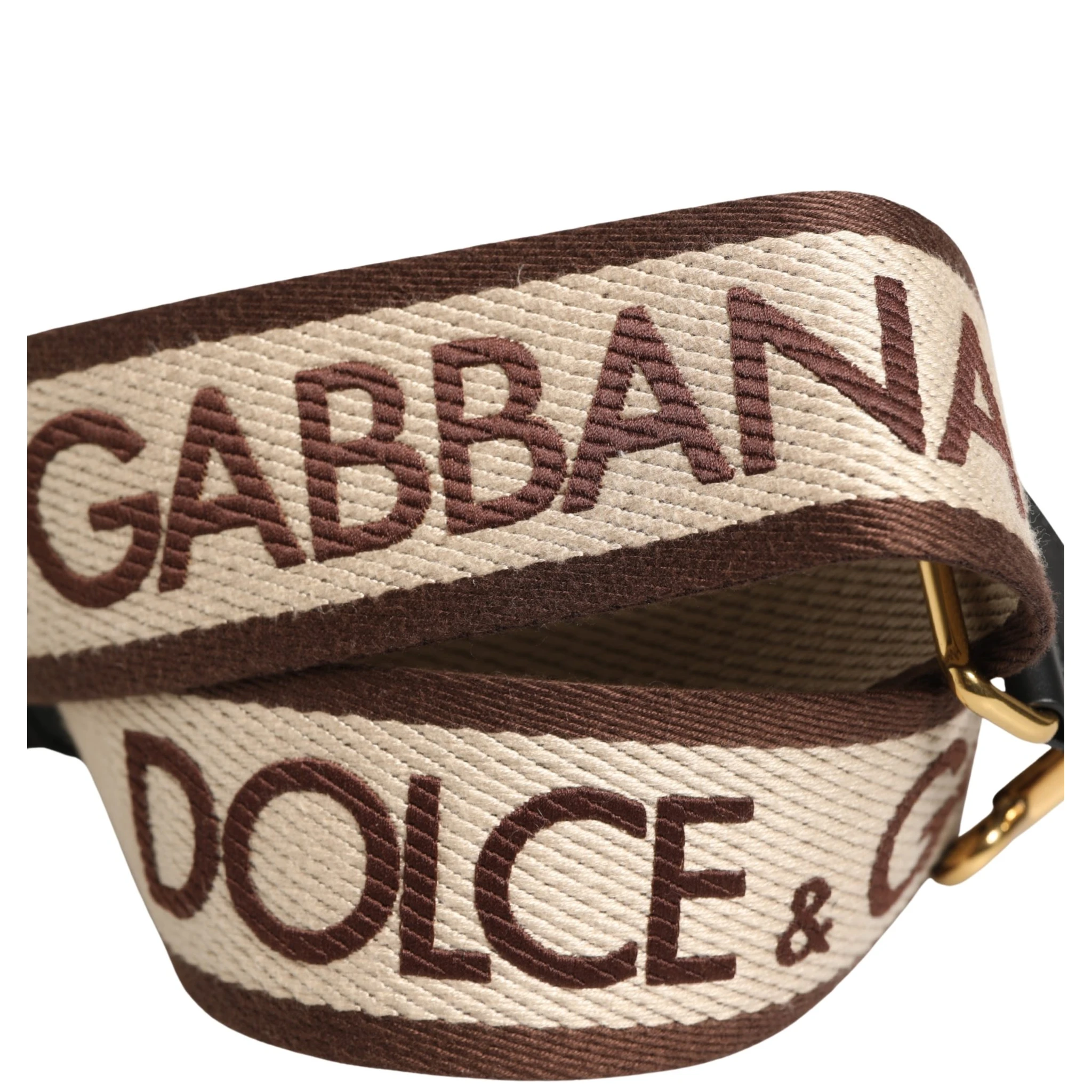 Beige Logo Print Gold Brass Bag Accessory Shoulder Strap