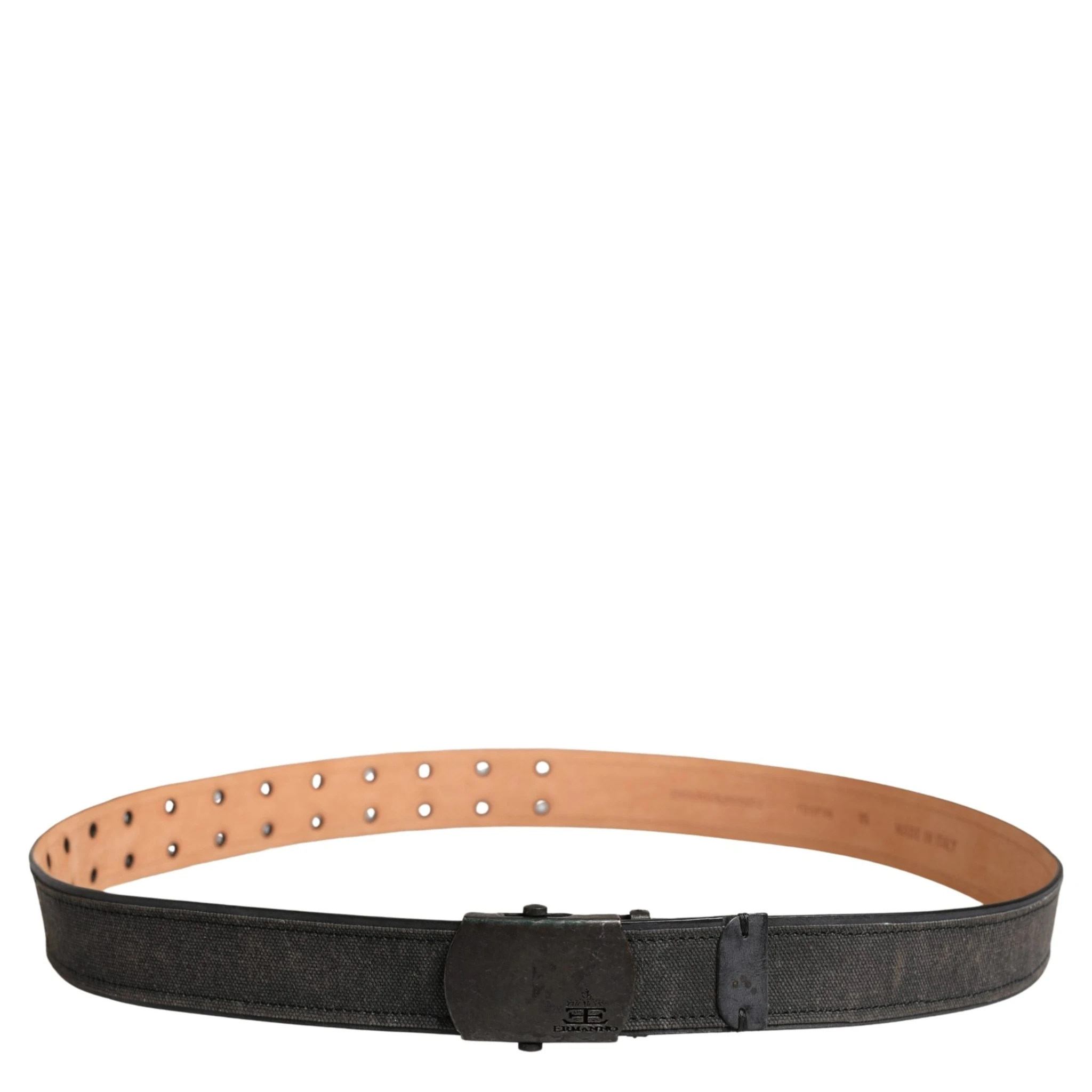 Black Leather Cotton Logo Metal Buckle Belt