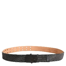 Black Leather Cotton Logo Metal Buckle Belt
