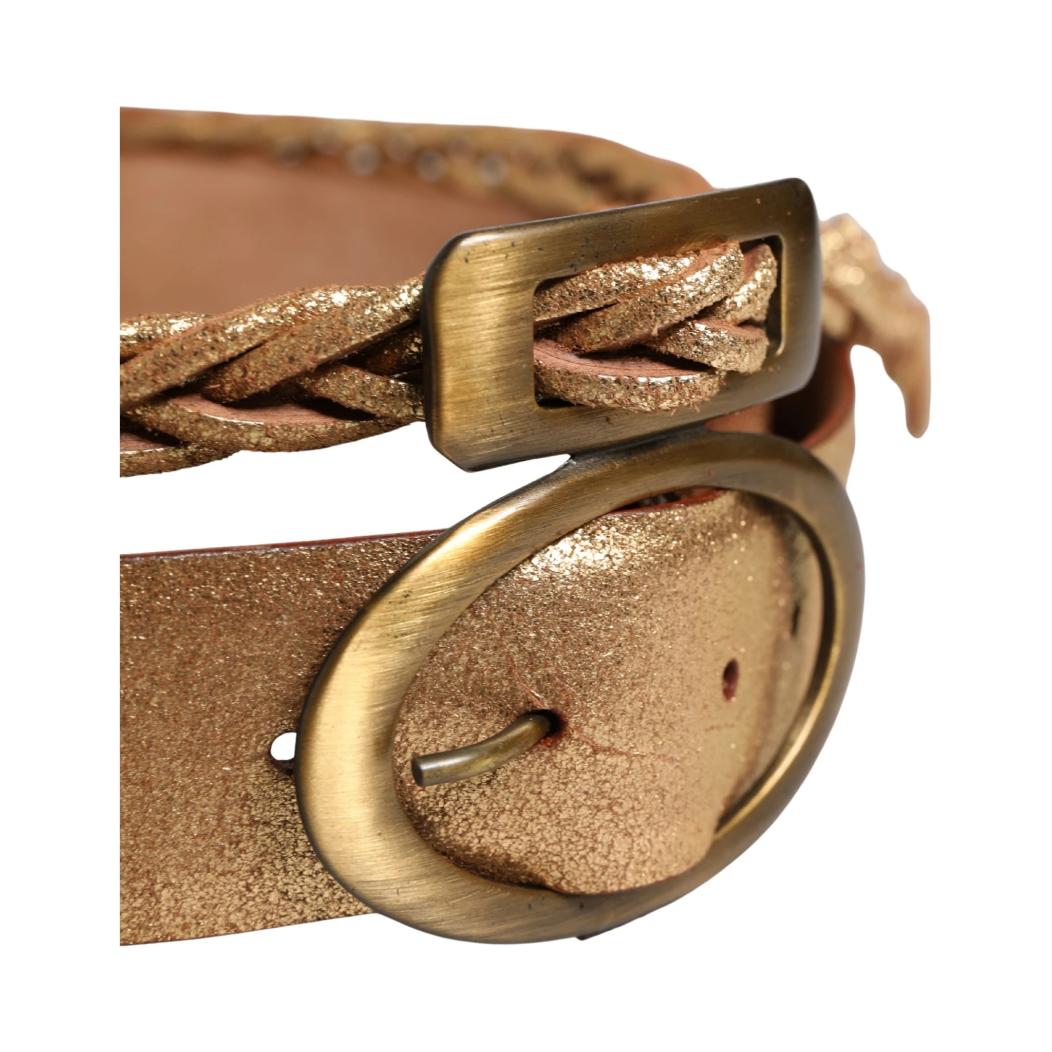 Brown Leather Braided Metal Buckle Belt
