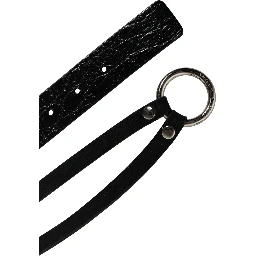 حزام من الجلد الأسود الفاخر مع مشبك معدني فضي