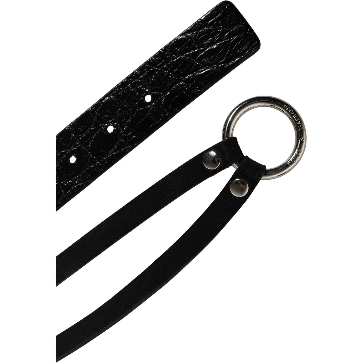 Black Exotic Leather Silver Metal Buckle Belt