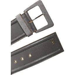 Gray Genuine Leather Square Silver Metal Buckle Belt