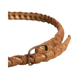 Brown Leather Braided Metal Buckle Belt