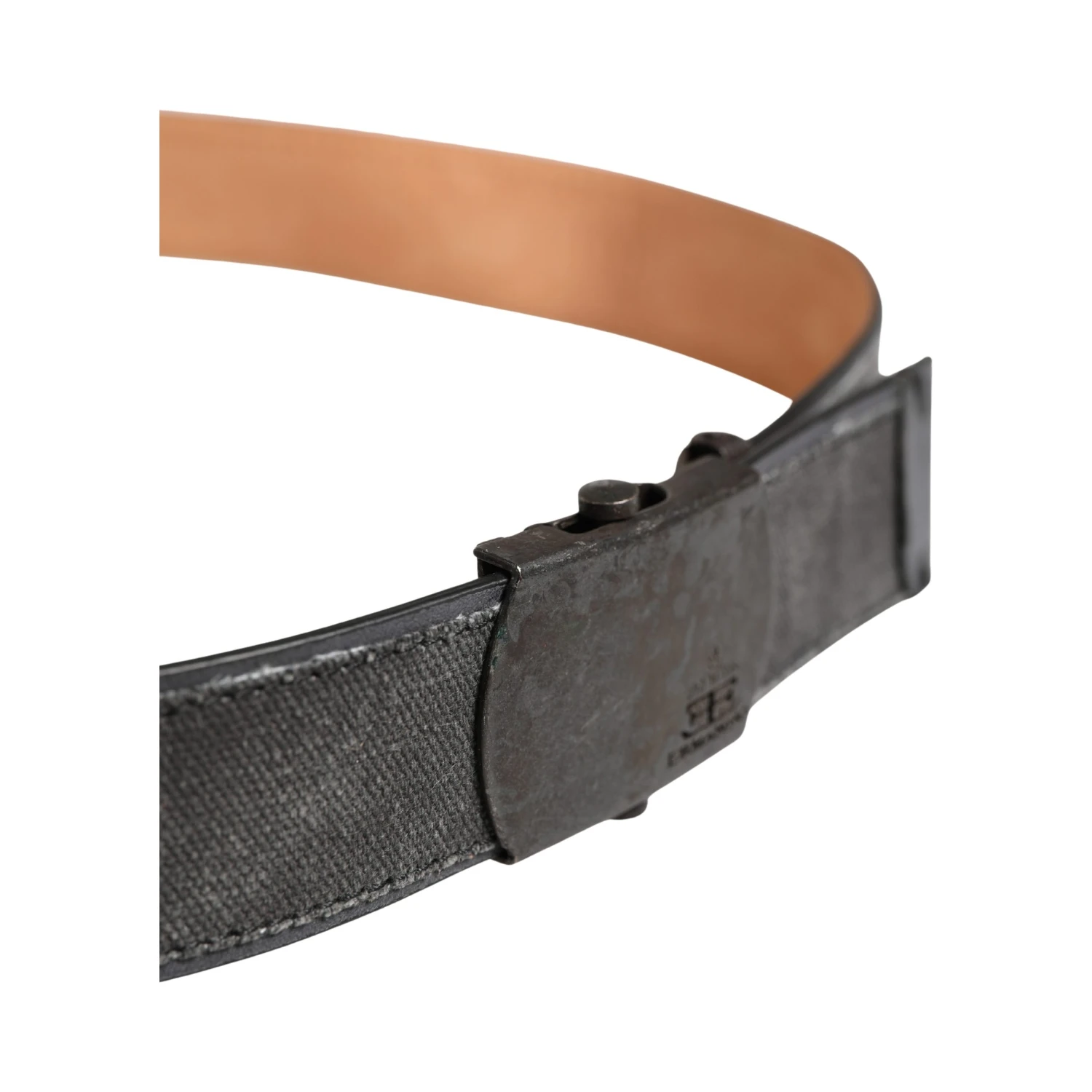Black Leather Cotton Logo Metal Buckle Belt