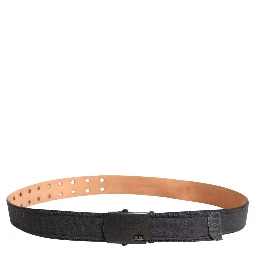Black Wool Cotton Logo Metal Buckle Belt