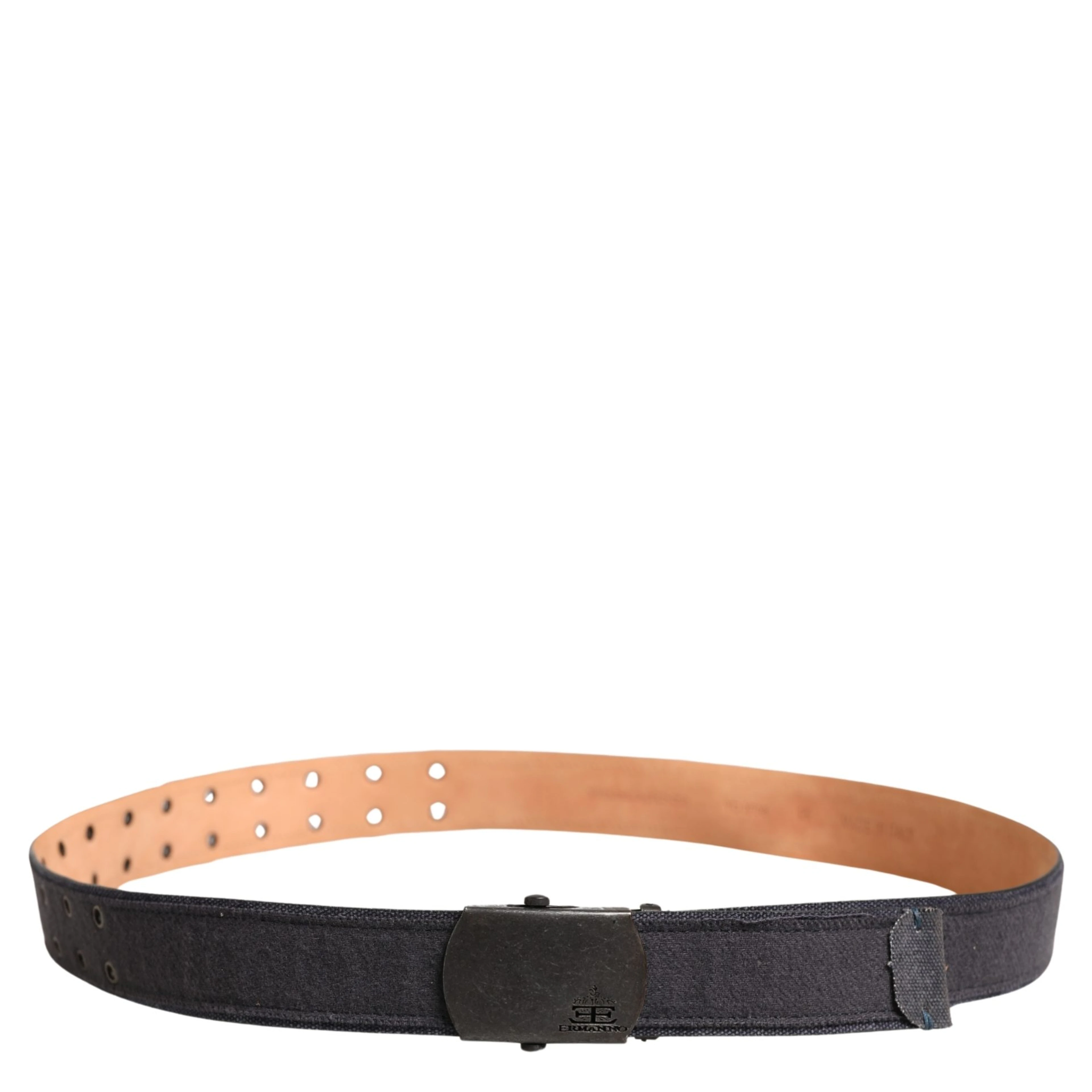 Black Wool Cotton Logo Metal Buckle Belt