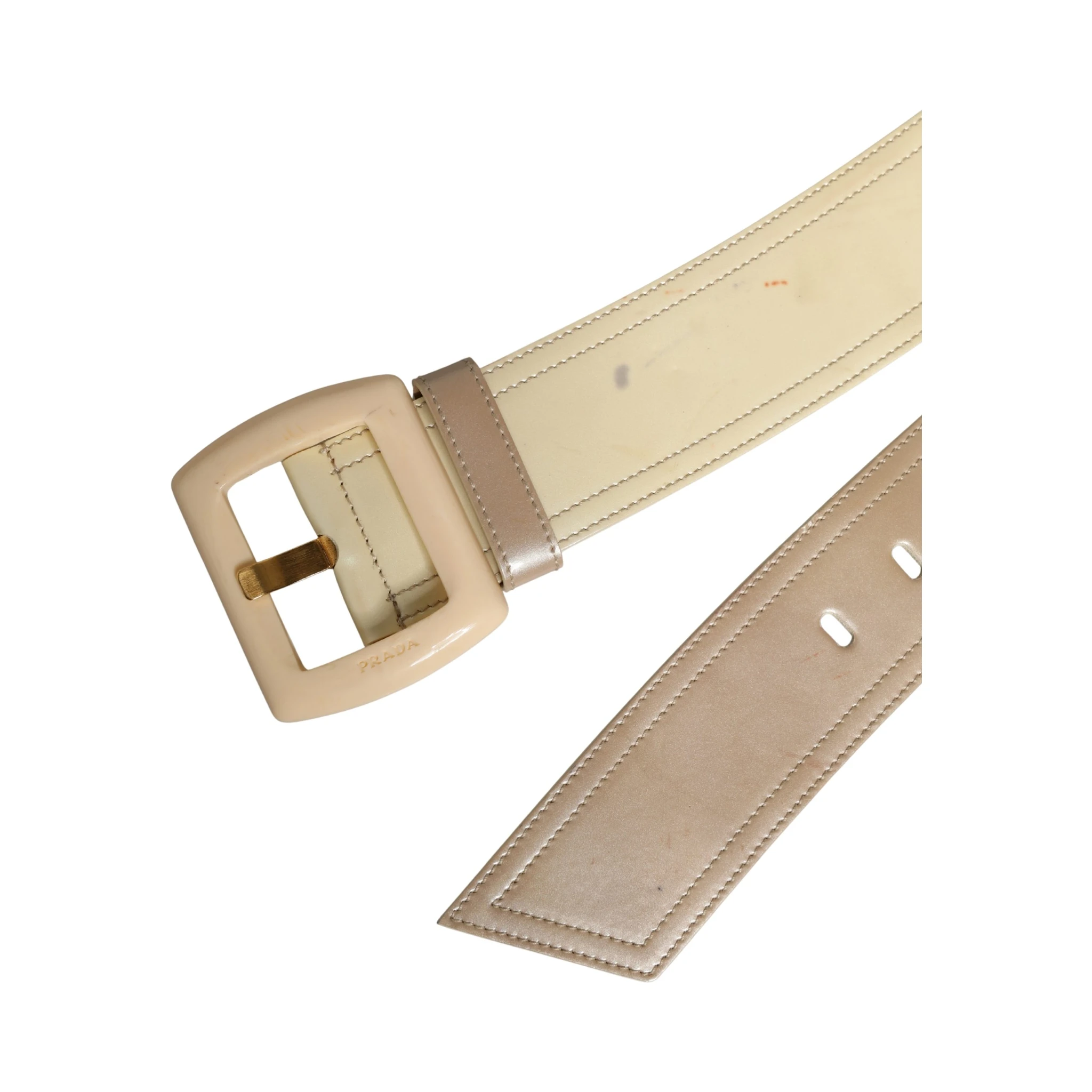 Beige Leather Logo Wide Waist Women Square Buckle Belt