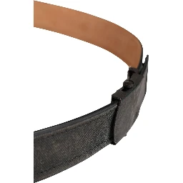 Black Leather Cotton Logo Metal Buckle Belt
