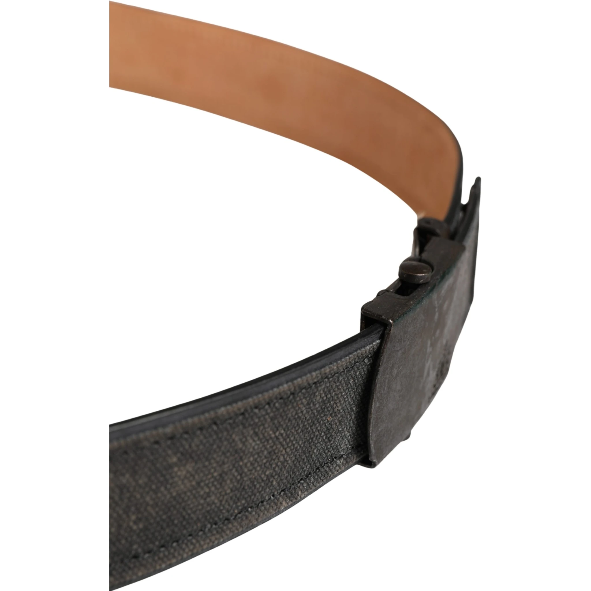 Black Leather Cotton Logo Metal Buckle Belt