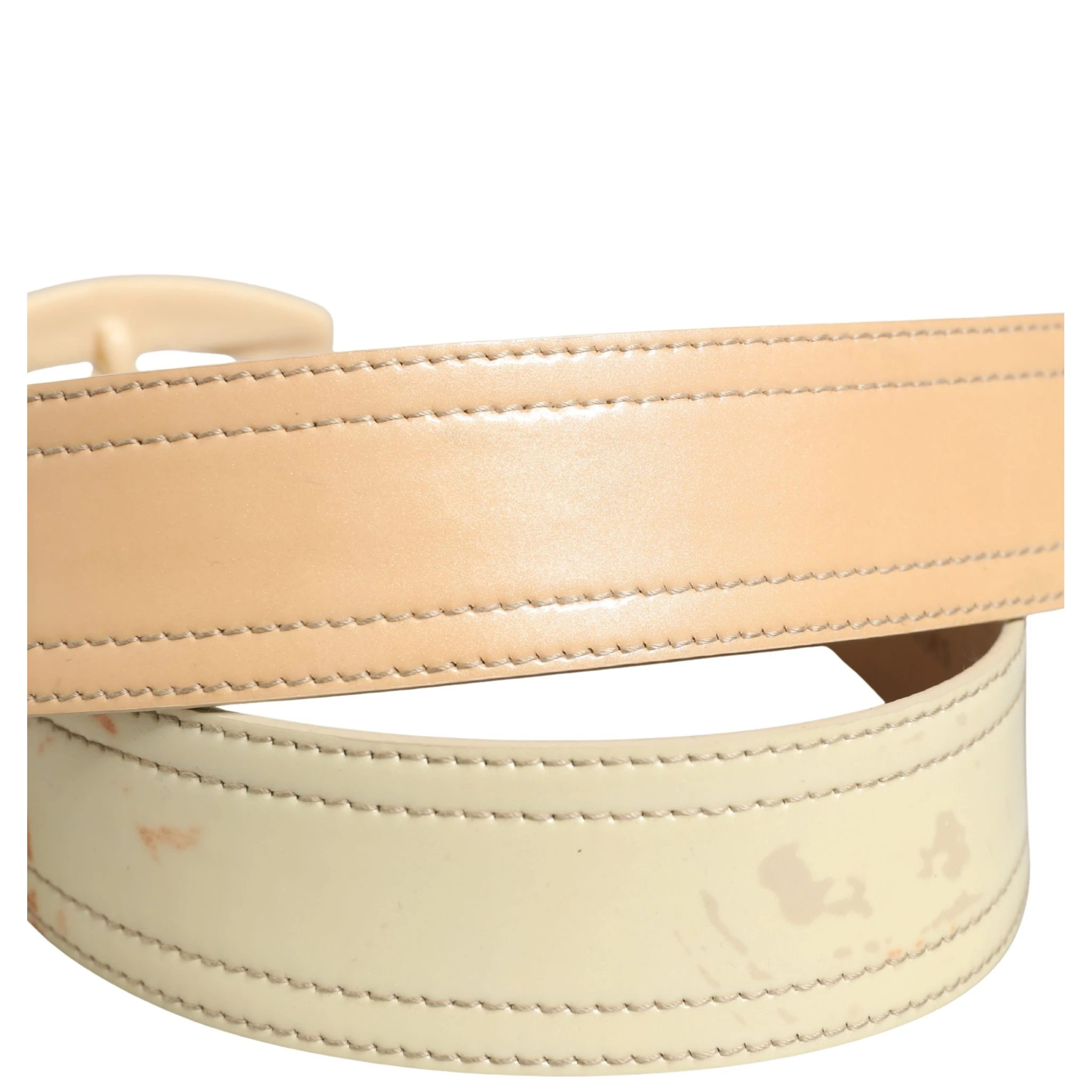 Beige Leather Logo Wide Waist Women Square Buckle Belt