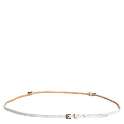 White Leather Skinny Gold Metal Buckle Belt