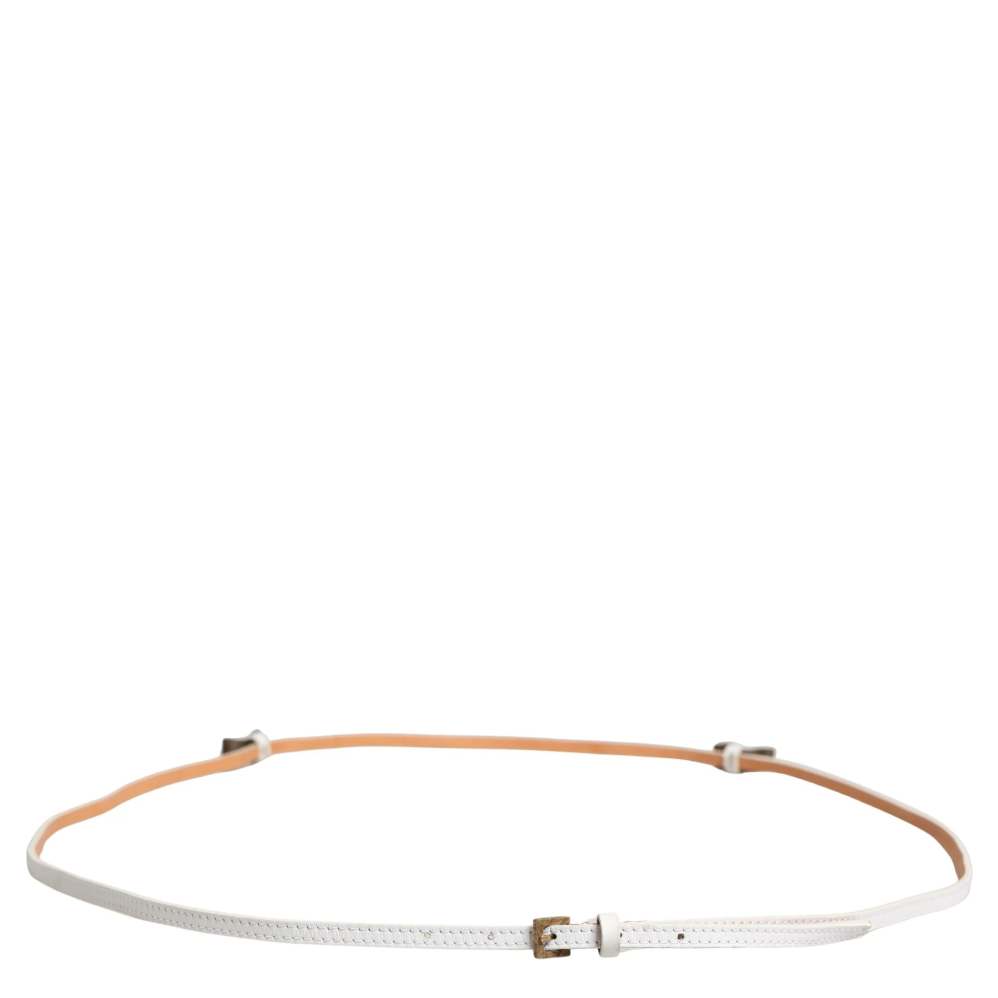 White Leather Skinny Gold Metal Buckle Belt