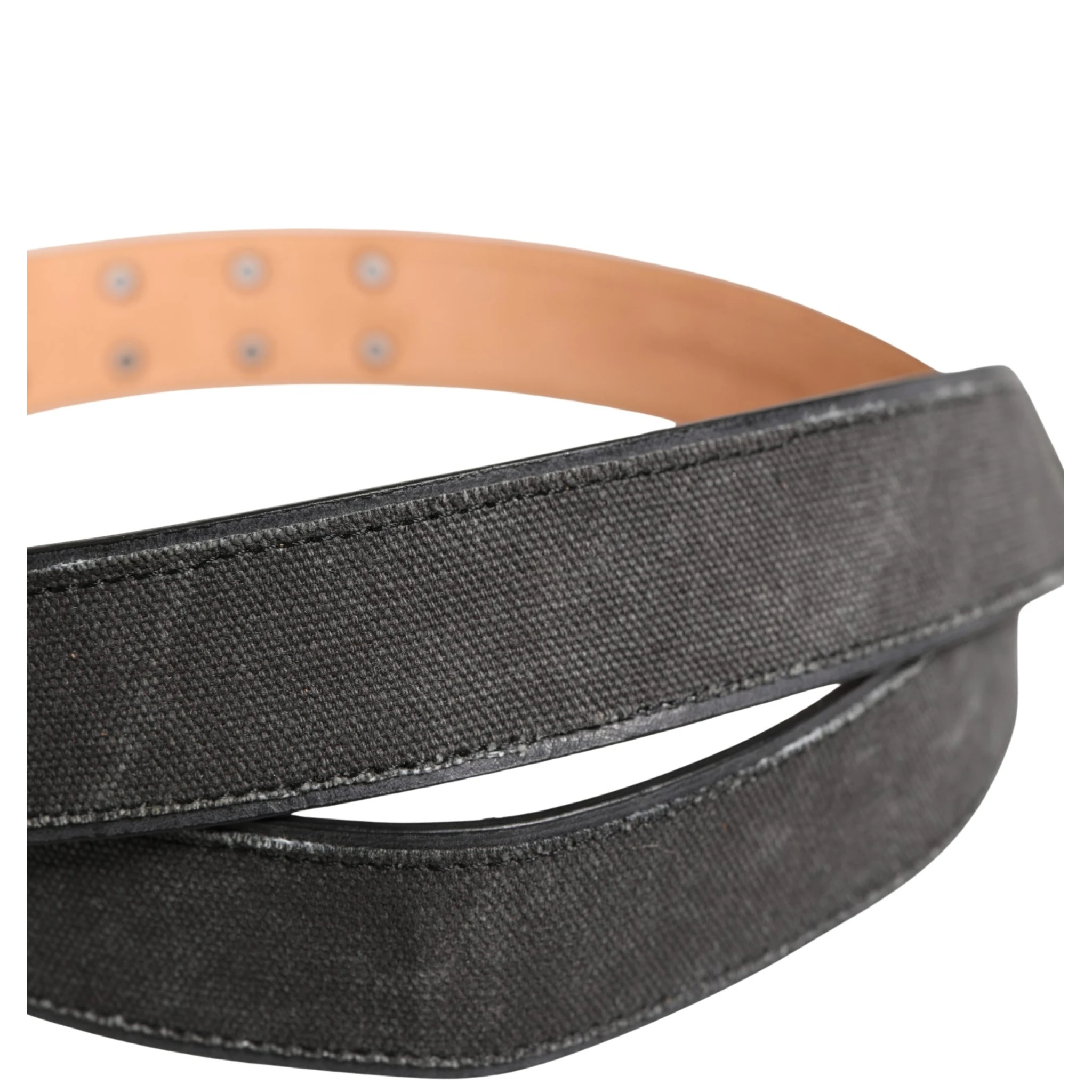 Black Leather Cotton Logo Metal Buckle Belt