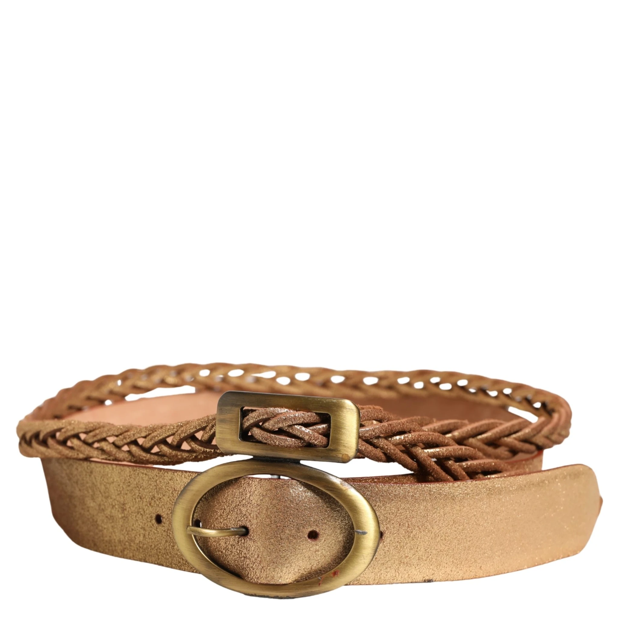 Gold Leather Braided Metal Buckle Belt