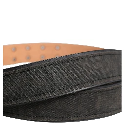 Black Leather Cotton Logo Metal Buckle Belt