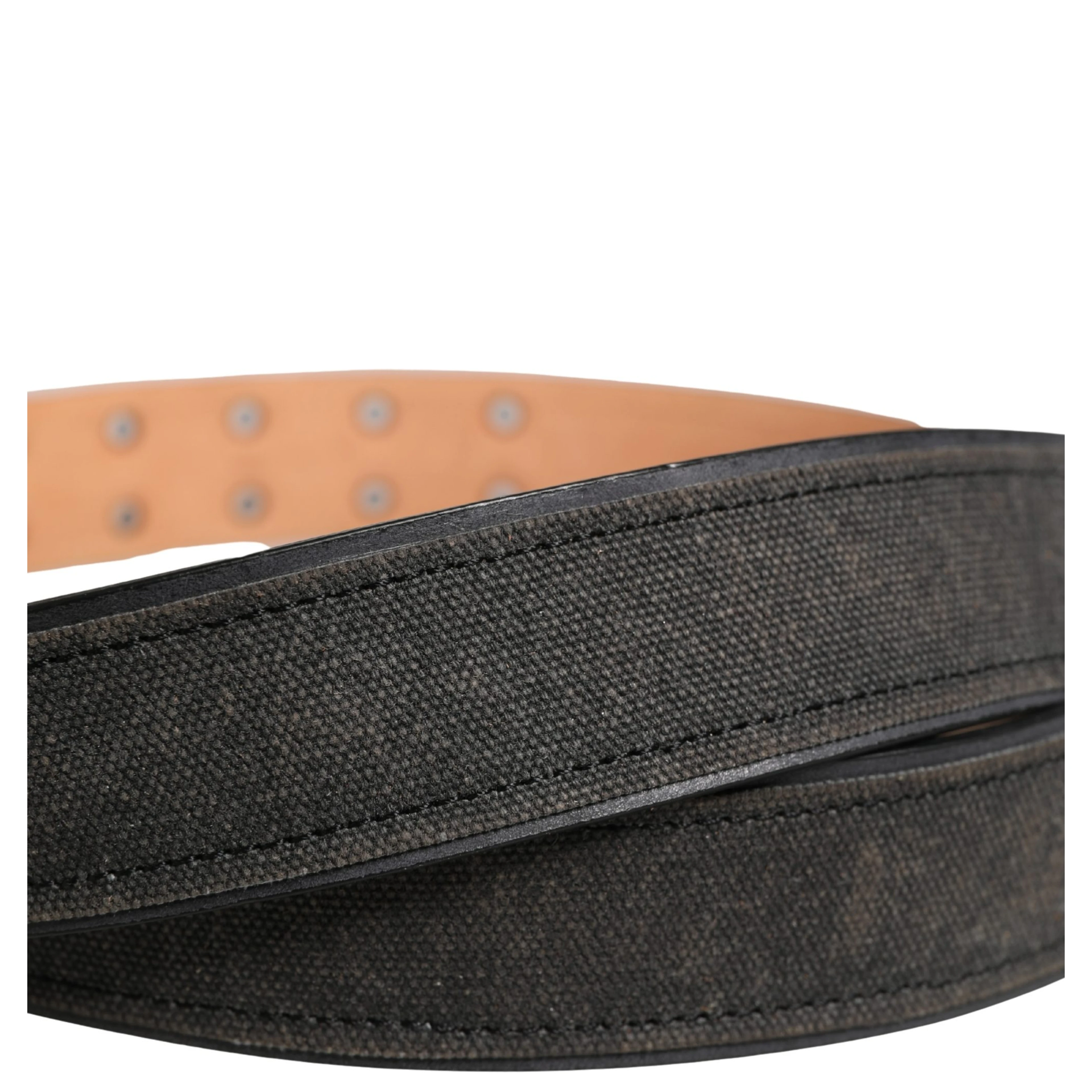 Black Leather Cotton Logo Metal Buckle Belt