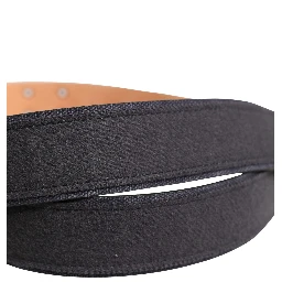 Black Wool Cotton Logo Metal Buckle Belt