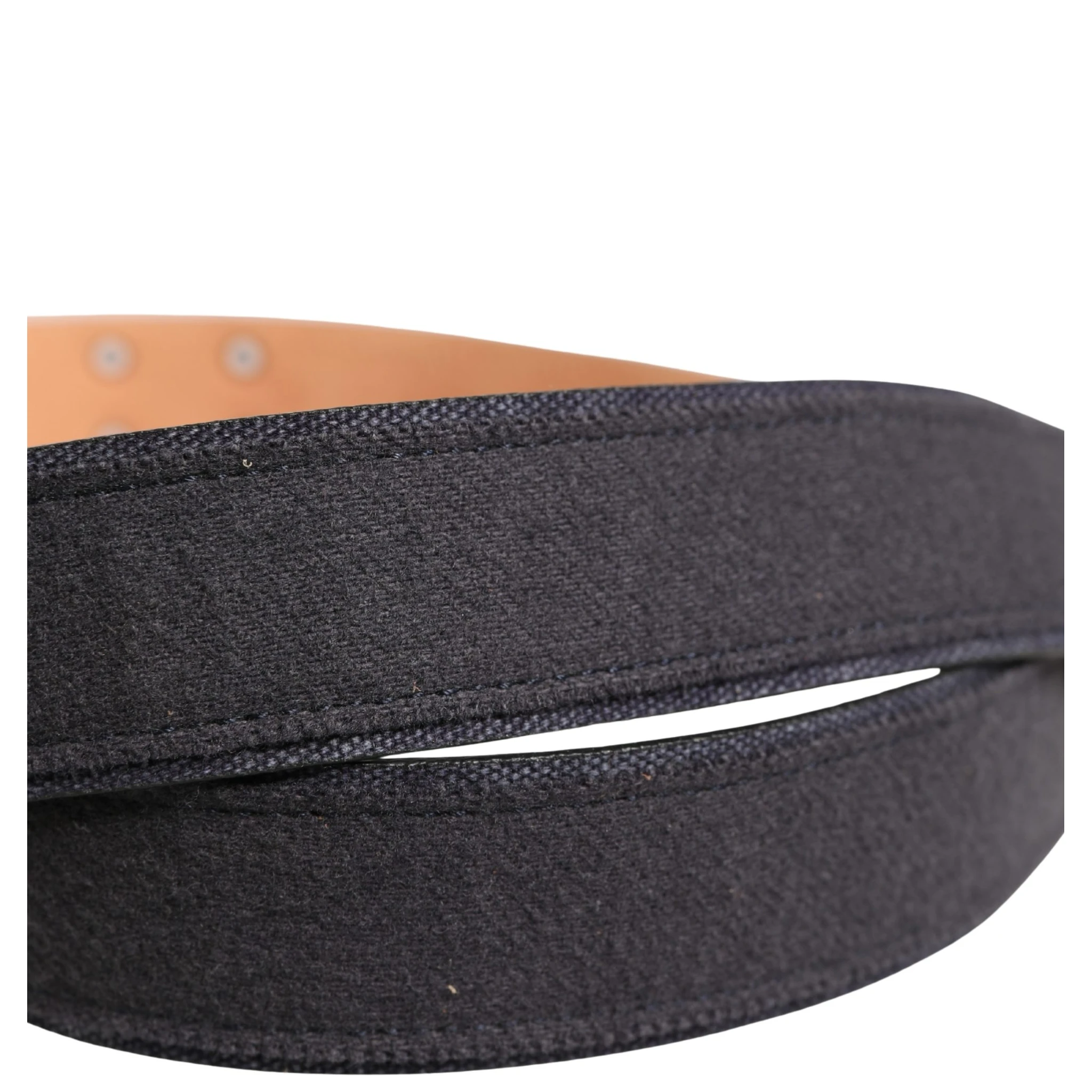 Black Wool Cotton Logo Metal Buckle Belt
