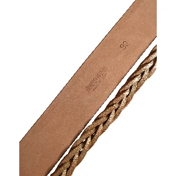 Brown Leather Braided Metal Buckle Belt