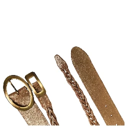 Gold Leather Braided Metal Buckle Belt