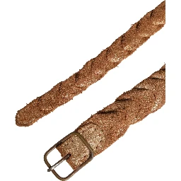 Brown Leather Braided Metal Buckle Belt