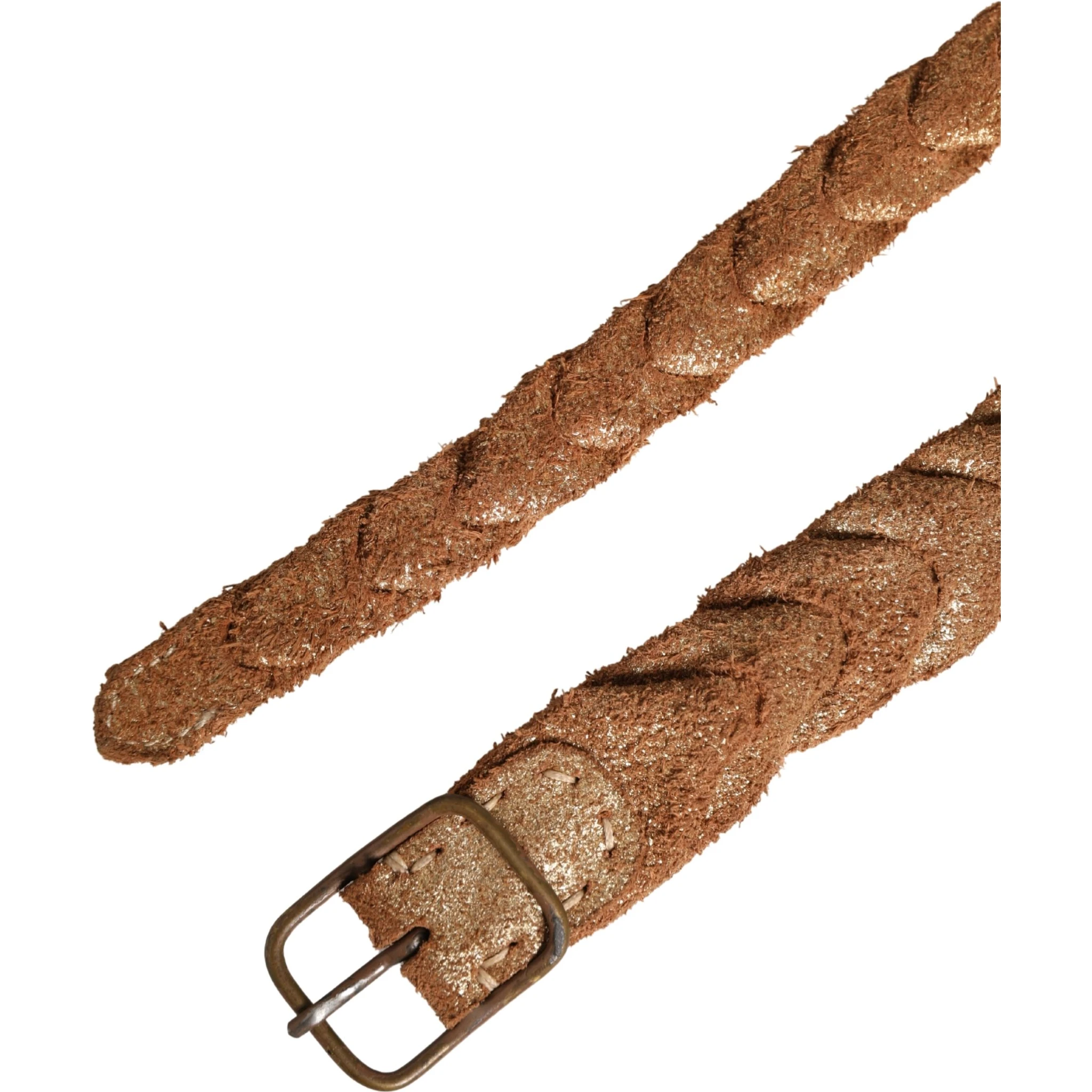 Brown Leather Braided Metal Buckle Belt