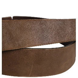 Brown Leather Wide Gold Metal Buckle Belt