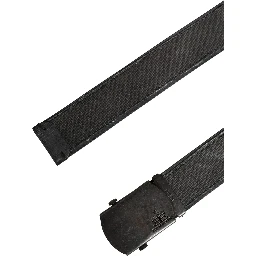 Black Leather Cotton Logo Metal Buckle Belt