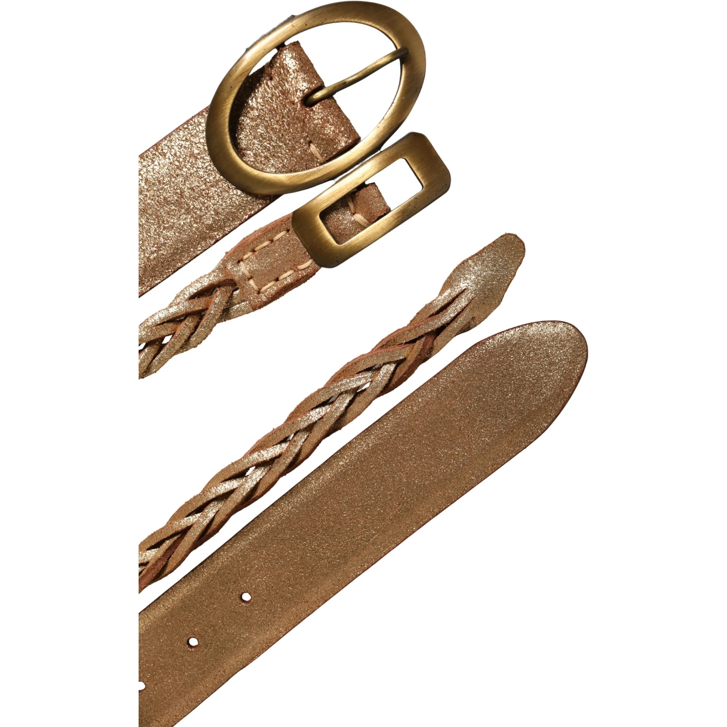 Brown Leather Braided Metal Buckle Belt