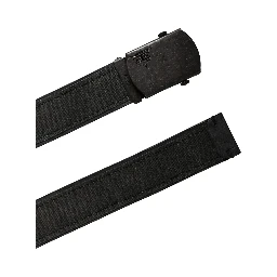 Black Leather Cotton Logo Metal Buckle Belt