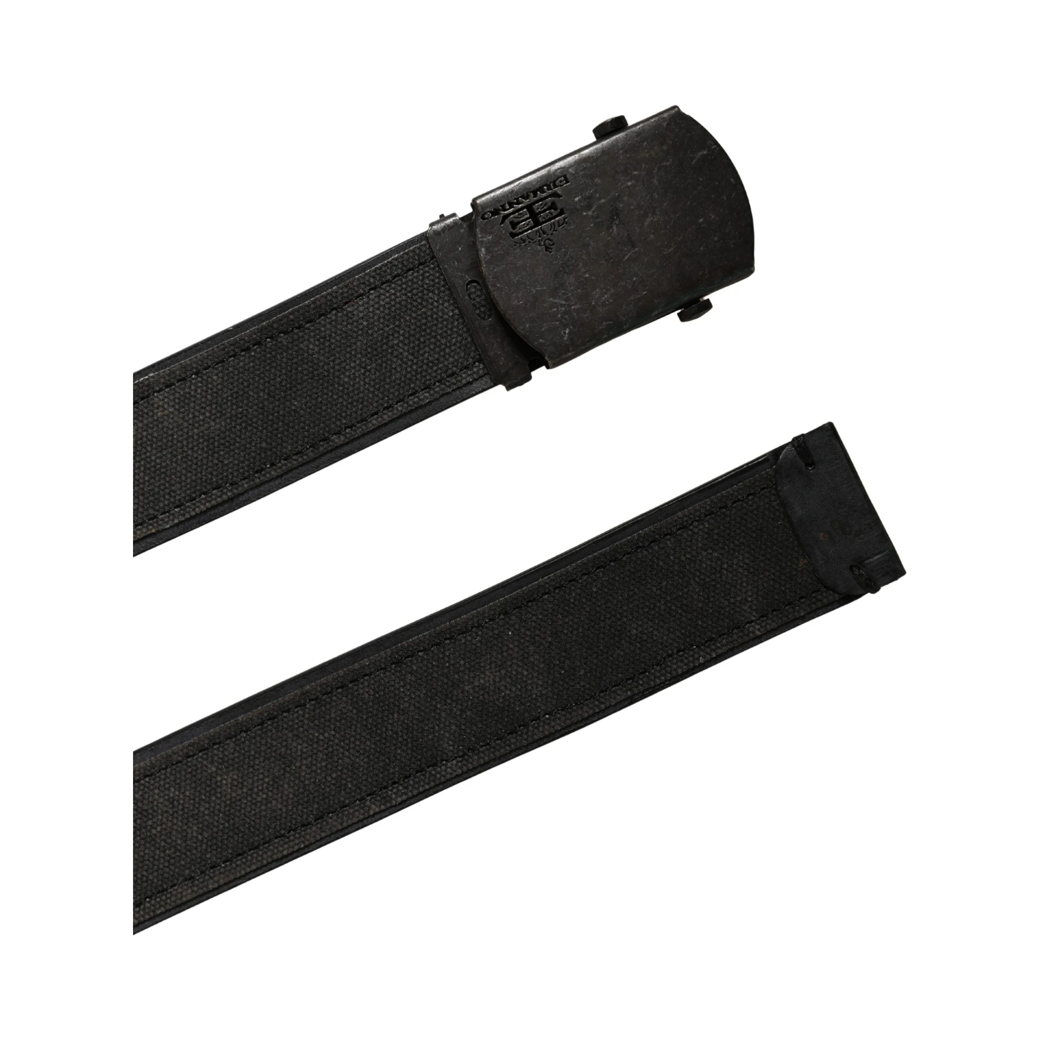 Black Leather Cotton Logo Metal Buckle Belt