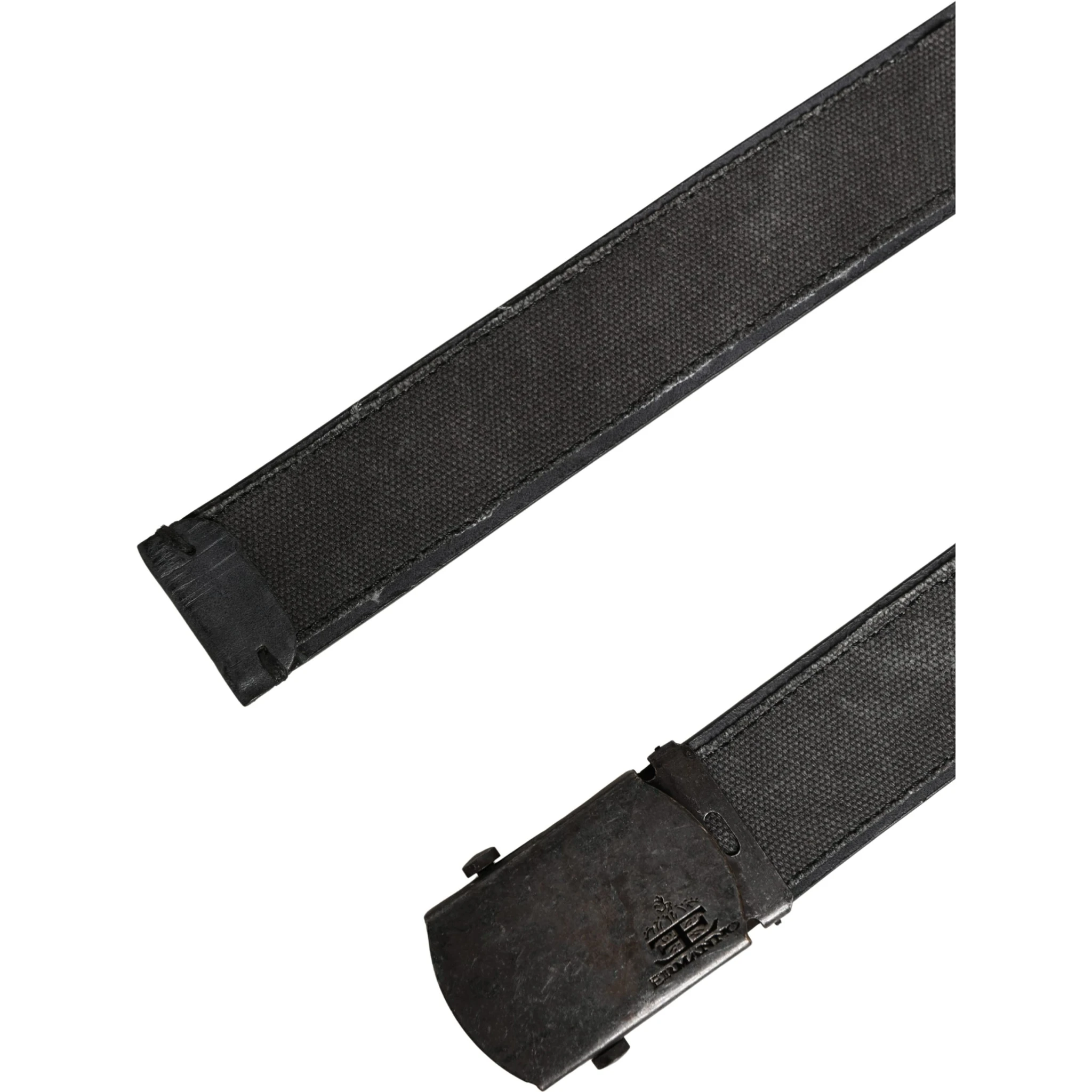 Black Leather Cotton Logo Metal Buckle Belt